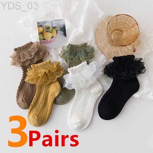 Chaussettes pour enfants 3 paires/lot chaussettes d'été pour filles chaussettes à volants pour bébés enfants chaussettes en coton à volants blanc noir pour enfants mignons pour 1-10 ans YQ240314