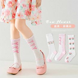 Kinder sokken 3 paar meisjes lange sokken baby zacht katoenen knie sokken zomer zoete bloem patroonl2405