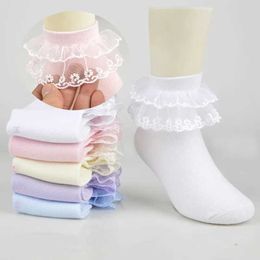 Calcetines para niños 3 pares de encaje de algodón puro princesa plisada malla calcetines transpirables para tobillos infantiles blancos blancos azules para niñas de niñas y niños pequeños D240513