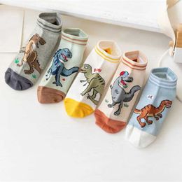Kinder sokken 5 paar jongens dinosaurus patroon sokken comfortabel ademende casual zachte kinderen sokken y240504