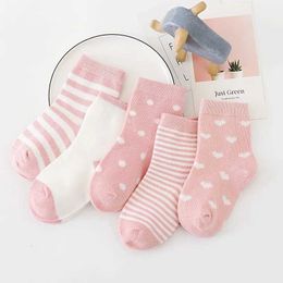 Kindersokken 5 paar/Lot Kids Soft Cotton Socks Boy Girl Baby Infant Fashion Stripe Warm voor de herfst Winter 0-8 jaar kinderen Cartoon Sock Y240504