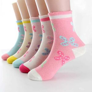Kinder sokken 5 paren/lot lente herfst hoogwaardige meisjes sokken katoenen vlinder snoepjes kleur sokken voor meisjes 3- 12 jaar kinderen sokken D240528
