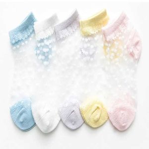 Kinder sokken 5 paren/lot zomermeisjes mooie stip crystal zijden socking kinderen baby meisje mesh ademende elastische kanten sok d240528