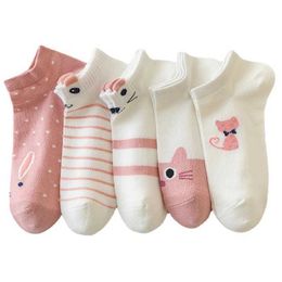 Kindersokken 5 paar coole dames schattige roze kattensokken set dames Koreaanse dames lente/zomer Japanse meisjesstudent dames korte sokken y240504