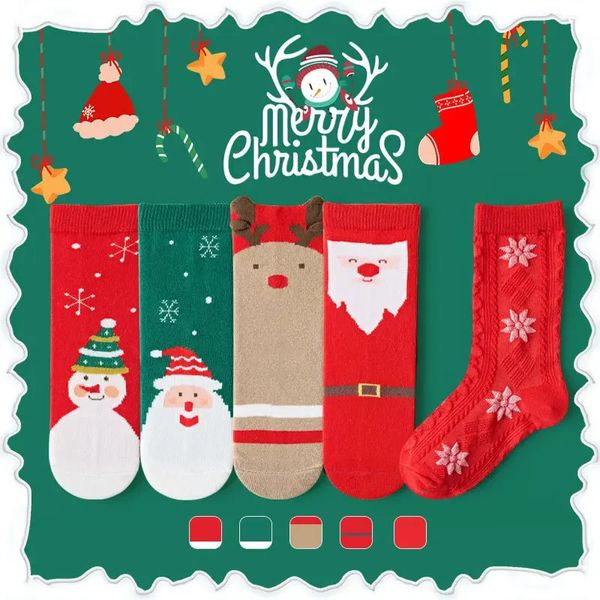 Chaussettes pour enfants 5 paires de Noël 100% coton bébé garçons filles chaussettes d'hiver année rayé garder au chaud chaussettes antidérapantes pour enfants 2-12 ans 231121