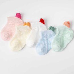 Kids Socks 5pairs/Lot 0-2y Cute Lovely Short Thin Summer Baby Socks Red Heart For Girls Cotton Mesh Cute Bornborn Boy Peuter White Pink Y240504