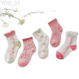 Chaussettes pour enfants, 5 pièces/lot, 2022 Ins, mode filles, vêtements pour bébé, chaussettes fines à fleurs, YQ240314