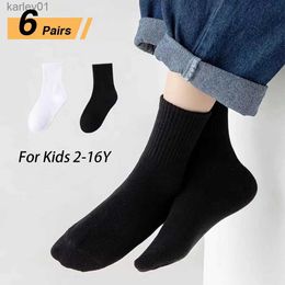 Chaussettes pour enfants 6 paires/lot chaussettes pour enfants noir blanc coton Sox pour étudiants de 2-16 ans printemps automne 4 saisons Sprots garçon fille mi-tube EUR25-39 yq240314