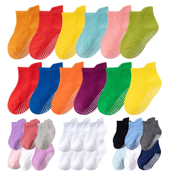 Chaussettes pour enfants 6 paires / lot Chaussettes de bateau anti-dérapantes en coton pour enfants 0 à 6 ans pour garçons et filles Chaussettes basses pour enfants avec poignées en caoutchouc Quatre saisons 230608