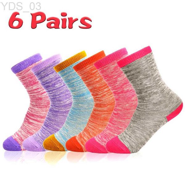 Chaussettes enfants 6 paires de chaussettes en coton rayé pour enfants - Chaussettes en coton respirant pour filles (1-14 ans) YQ240314