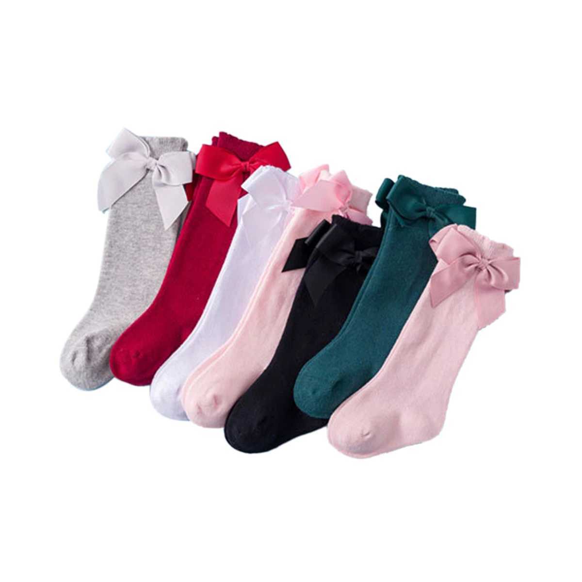 Kids Socks Baby Girl Cotton Socks Solid Color Big Bow Knee High Socks Cute Lace Work Princess Legs Warm Floor SlideL2405