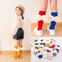 Kids Socks Baby Girl Knie High Socks Angel Wings Summer Autumn Pure Cotton Socks Solid Color Childrens Short Socksl2405