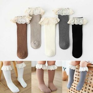 Chaussettes pour enfants bébé fille genoue hautes longues enfants en dentelle de coton doux