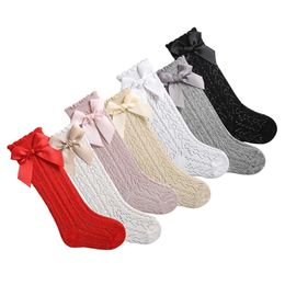 Kids Socks Baby Girl Long Socks Princess Solid Color Cute Bow Spring en Autumn Thin Mesh Knee Socksl2405