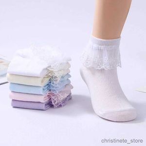 Chaussettes pour enfants, chaussettes courtes en coton doux pour petites filles, chaussettes de danse princesse blanches respirantes à volants et fleurs