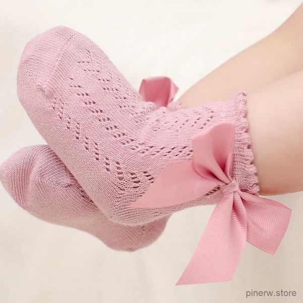 Chaussettes pour enfants Chaussettes pour bébés filles avec de gros nœuds Chaussettes courtes respirantes pour nouveau-nés filles Creux pour tout-petits Chaussettes de princesse en coton pour enfants de 0 à 5 ans