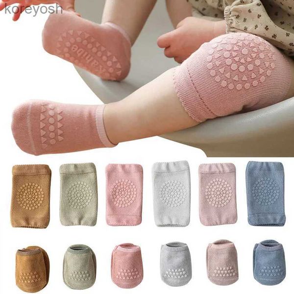 Enfants chaussettes bébé genouillères ensemble pour filles garçons été couleur unie anti-dérapant enfant Crling sécurité plancher chaussette jambe genou protecteur L231114