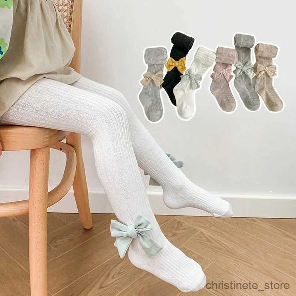 Calcetines para niños Pantimedias para niñas Primavera Otoño Color sólido Bowknot Calcetines transpirables Calcetines elásticos de algodón peinado para calcetines para niños de 2 a 8 años