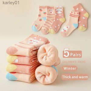 Kindersokken Kindersokken Jongen Meisje Herfst Winter Dik Warm Schattig Cartoon Babysokjes 1-12Y Katoen Medium Tube Badstof Sokken 5 paar voor kinderen yq240314