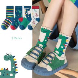 Kids Socks Childrens Socks Boys Dinosaur Middle Pipe Socks Boys and Babies Sweat Absorption Leisure Four Seasons Socks 1-12 jaar Y240504