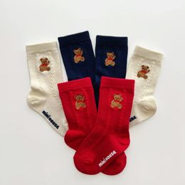 Kindersokken Katoen verdikte kindersokken Herfst en winter Jongens en meisjes Geborduurde teddybeer Mid-tube sokken Japanse stijl 231121