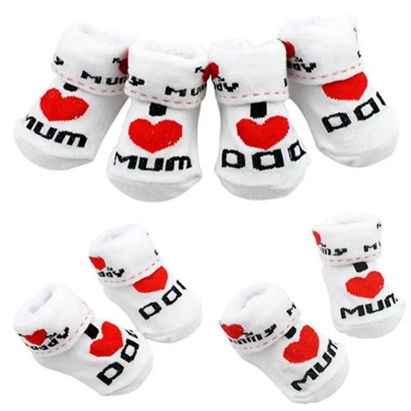 Chaussettes pour enfants mignons bébé chaussettes en coton blancs j'aime maman / papa 0-6 mois nouveau-né / fille jambes chaudes pour enfants vêtements