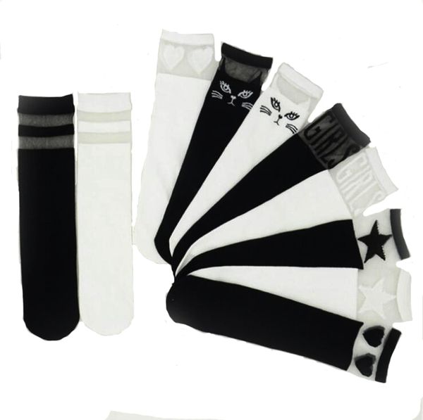 Enfants chaussettes mode dentelle couture bébé genou chaussettes hautes noir blanc filles genou chaussette coton enfants chaussettes d'école