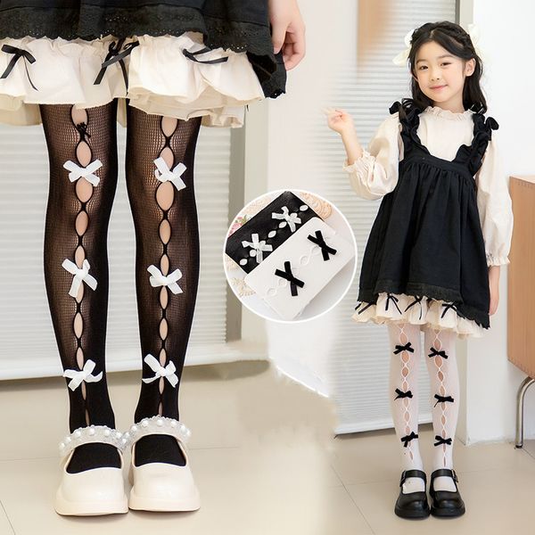 Calcetines para niños niña apretada de estilo retro europeo lolita lace arco pantimedias para niños verano transpirable malla delgada decoración calcetín 230728