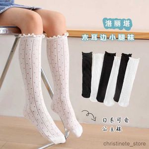 Chaussettes pour enfants filles bébé géométrie sur chaussettes hautes ventilation creuse rétro dot sergé treillis chaussettes longues pour l'été infantile enfants enfant