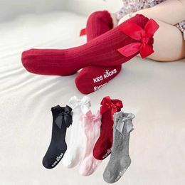 Calcetines para niños Girls Big Bow Knee High Soft New Childrens Calcetines Algody Lace Baby Calcetines Kniekousen Meisje SHIEING SHIEW Girl Socks D240515