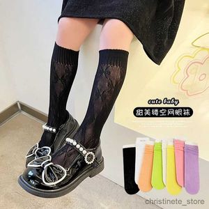 Chaussettes pour enfants filles enfants géométrique mignon arc sur le genou chaussettes hautes évidé maille bébé bas princesse infantile chaussettes longues