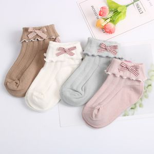 Kindermeisjes kanten sokken baby katoen bowknot prinses sok massief kleur ademende baby schoenen 4 kleuren zyy446 237 k2