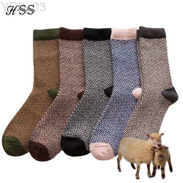 Kids Socks HSS Brand 5 pares de calcetines de invierno para hombre, calcetines gruesos de lana de oveja, calcetines cálidos para hombre, estilo retro, calcetines coloridos de moda para hombre para botas de nieve YQ240314
