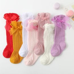 Chaussettes pour enfants, bas longs pour bébés filles, princesse, couleur unie, mignon, nœud papillon, respirant, bouche ample, sur le genou, 024M, 230919