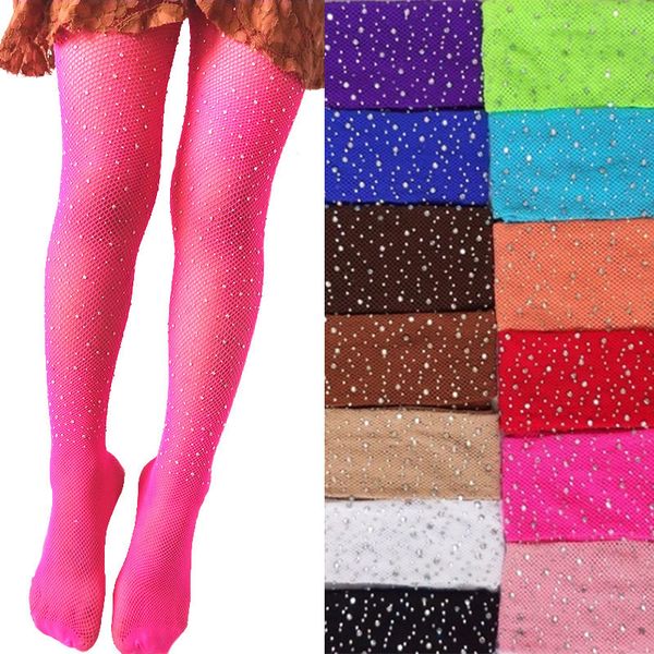 Chaussettes pour enfants Keluaran Baru Kaus Kaki Tabung Bedazzled Glitter Bling Berlian Imitasi Jaring Jala Anak anak Balita Stoking Anak Perempuan Collants 230428