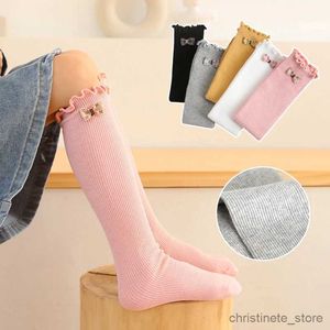 Chaussettes pour enfants, chaussettes longues au dessus du genou, mignonnes, hautes, en coton, avec petit nœud papillon, pour filles, printemps et automne