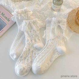 Calcetines para niños Calcetines blancos de encaje con lazo de Lolita para niñas Kawaii Calcetines con volantes Calcetines de princesa con lazo para niños de verano Calcetines de talla grande