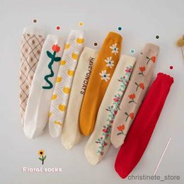 Kindersokken Koreaanse meisjes schattige bloemsteek thermische kousen herfst katoen breien bloemen mode kniehoge lange sokken voor kinderen baby