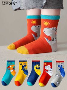LJMOFA 5 paar baby-peuter-jongenssokken katoen dinosaurus dierenprint schattige sokken voor kinderen mode mid-sokken kindersokken C159 yq240314