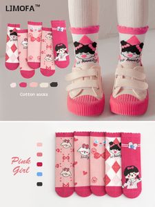 Enfants Chaussettes LJMOFA 5 Paires / lot Automne Fille Coton Hiver Dessin Animé Rose Plaid Mignon né Toddler Enfants Chaussette Tricotée C159 230407