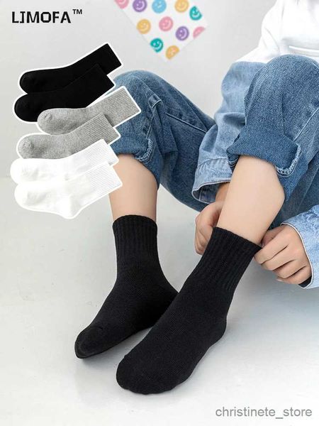 Chaussettes pour enfants LJMOFA 5 paires/lot chaussettes d'école pour enfants en coton de couleur pure filles garçons doux décontracté gris noir blanc chaussettes de sport pour enfants en bas âge