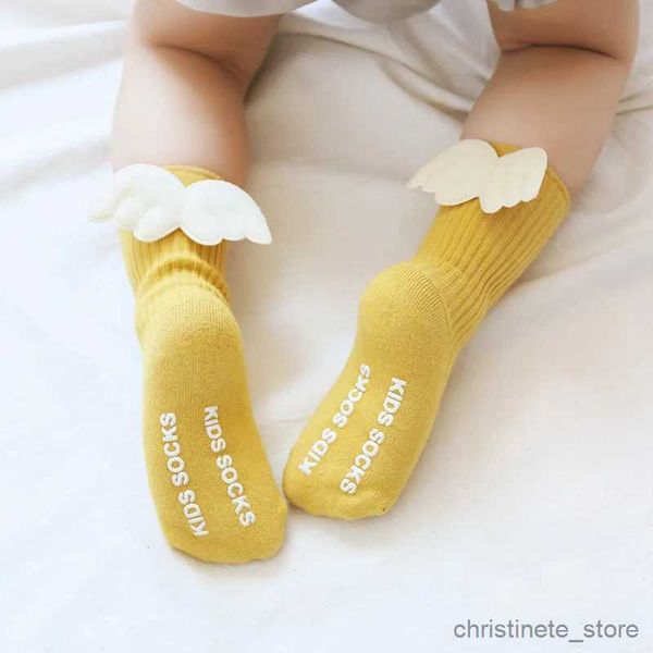 Chaussettes pour enfants Nouveau bébé filles chaussettes hautes Angelwing été automne coton couleur bonbon solide enfants enfant en bas âge chaussette courte pour enfants R231125