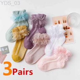 Chaussettes pour enfants Nouveau bébé filles chaussettes enfants fille froufrous dentelle Tutu chaussettes coton enfants danse princesse chaussette fleurs ébouriffées solide cheville chaussettes YQ240314