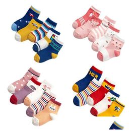 Calcetines para niños Nuevos bebés Niños Calcetines de algodón suave Niños Niñas Lindo Dibujos animados Animal Raya Puntos Moda 0-3 meses Otoño Invierno Gif Drop Delive DH1GV