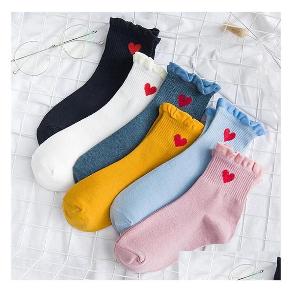 Chaussettes pour enfants Nouveau Kawaii Mignon Femmes Motif Coeur Rouge Doux Respirant Coton Cheville-Haut Casual Comfy Style De Mode Drop Livraison Bébé Tapis Dhfti