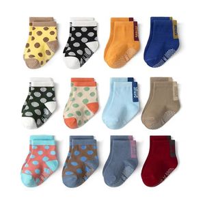 Chaussettes antidérapantes pour enfants, 12 paires avec poignée, pour garçons et filles, bébés, nourrissons, en coton antidérapant, 1 à 7 ans, 221203