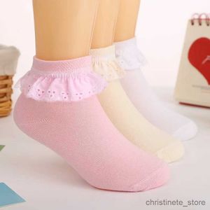 Chaussettes enfants paires automne enfants filles chaussettes avec dentelle chaussettes antidérapantes respirant maille chaussettes courtes blanc rose coton bébé princesse chaussette