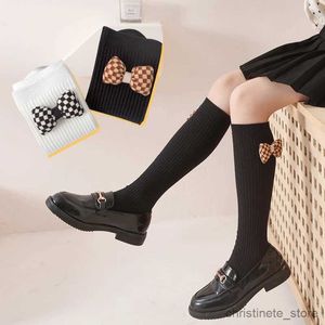 Chaussettes enfants princesse bébé filles Style Vintage chaussettes longues mignon 3D grille géométrique arc sur le genou chaussettes hautes enfants bas enfant