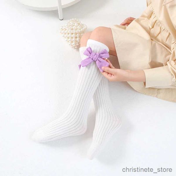 Chaussettes enfants Chaussettes princesse pour bébé enfants 3D couleurs contrastées gros nœud noeud chaussettes longues filles de dessin animé mignon sur les chaussettes hautes R231125