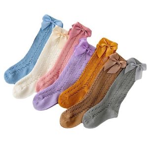 Kids Socks Pudcoco Toddler Kids Baby Girls Summer Mesh Socks Solid Color Mid Tube Breathable Hollow Bows Princess Socks